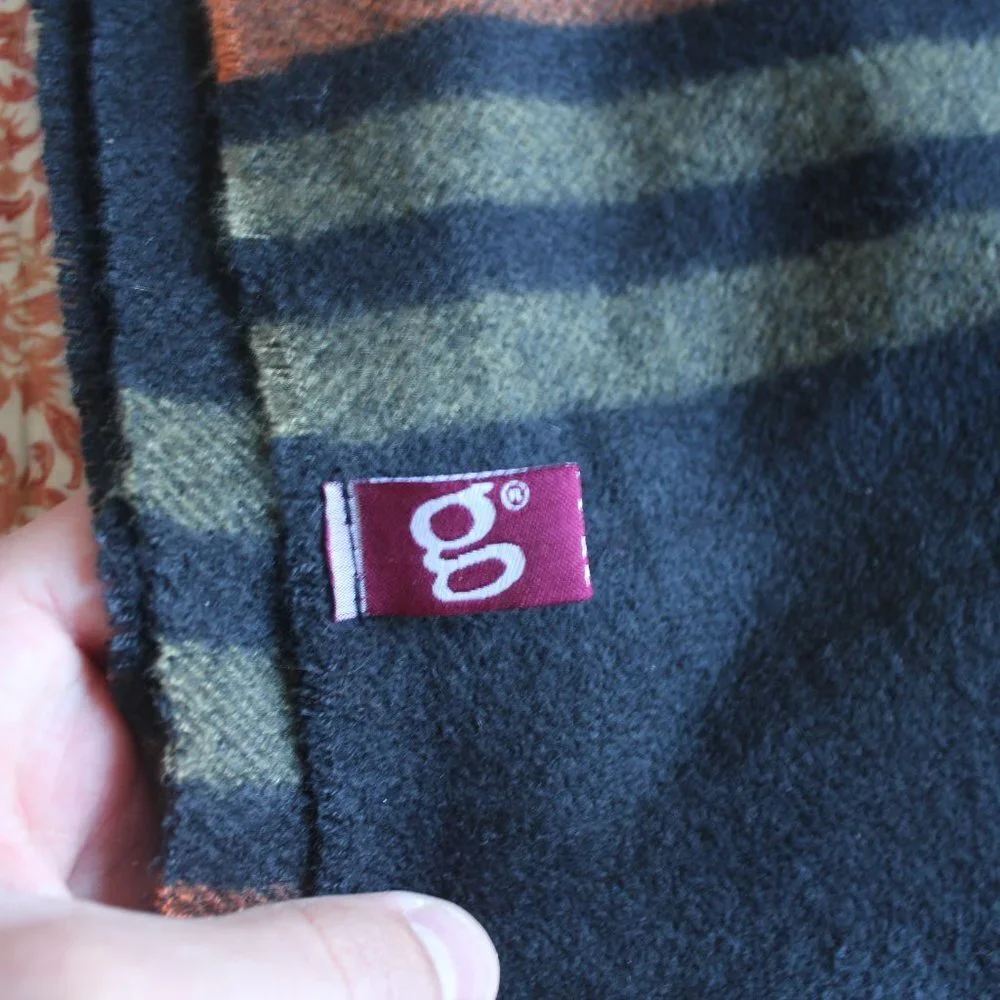 Super Soft G Brand Acrylic Pom Pom Plaid Scarf Blanket Blue Orange Green White